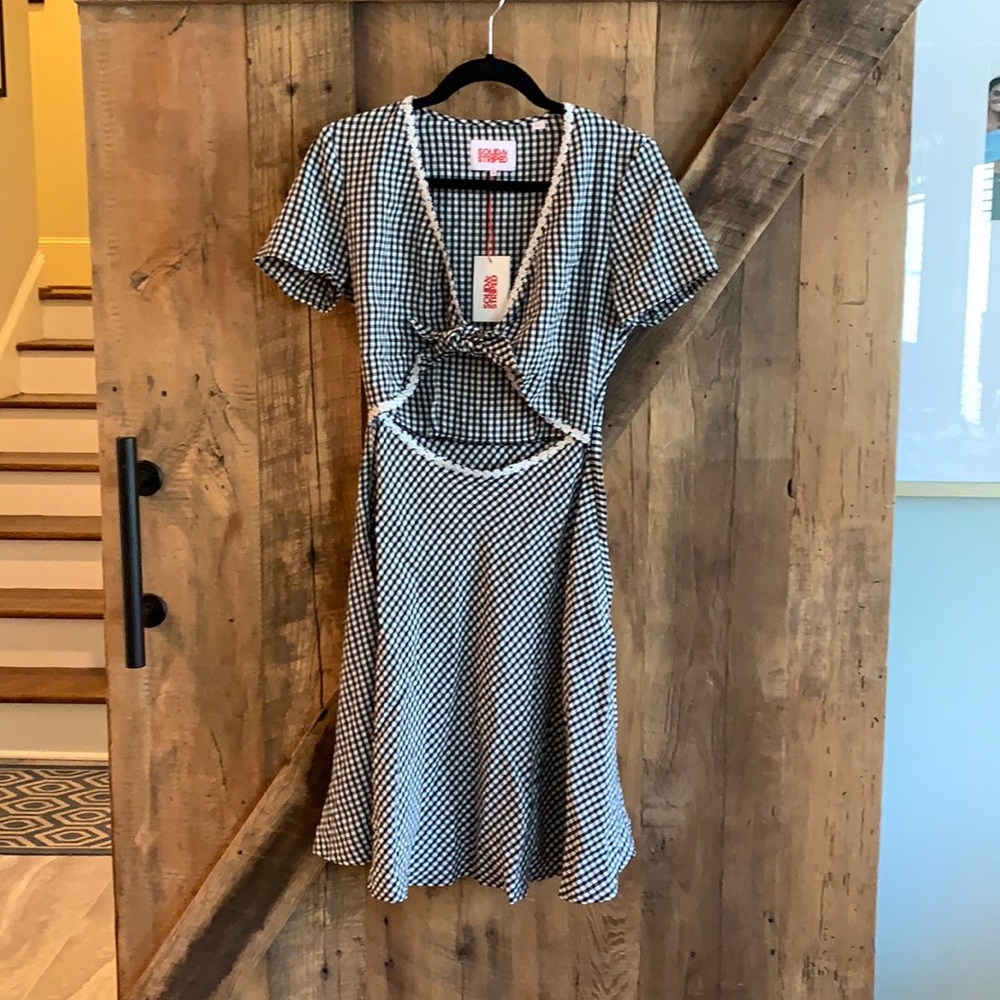 SOLID & STRIPED Black and White Gingham Cutout Dress
